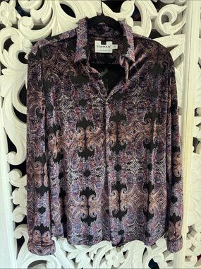 Topman Velvet Burnout Paisley Print Sheer Shirt Sz M